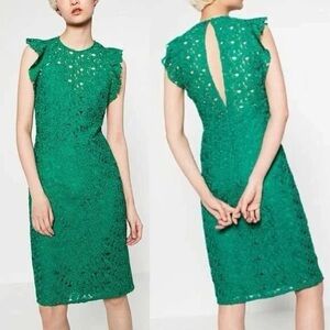 Zara all Lace with Slip Green Bodycon Dress